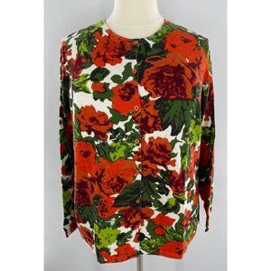 Festive Red Rose Floral Button Front Cardigan